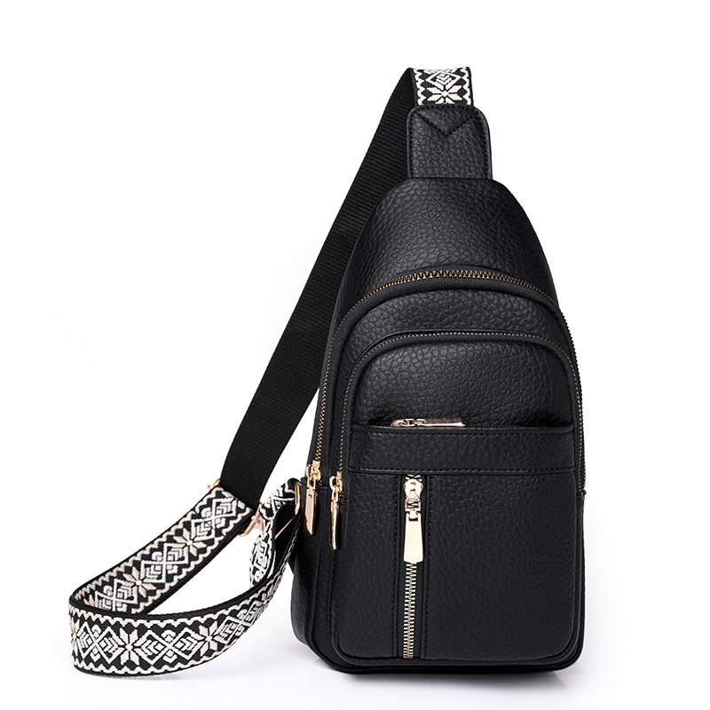 Fashionable Retro Womens Bag PU Leather Crossbody Chest Bag with Zipper