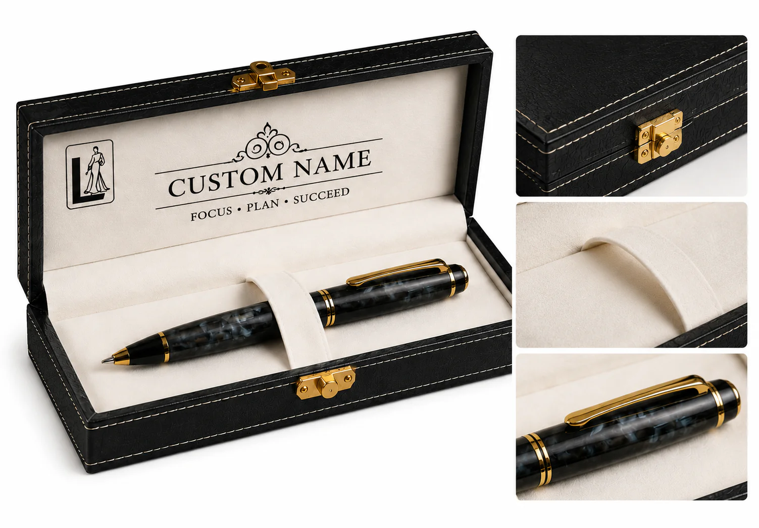 Luxury Black Marble Pen Gift Set with Personalized Presentation Box
