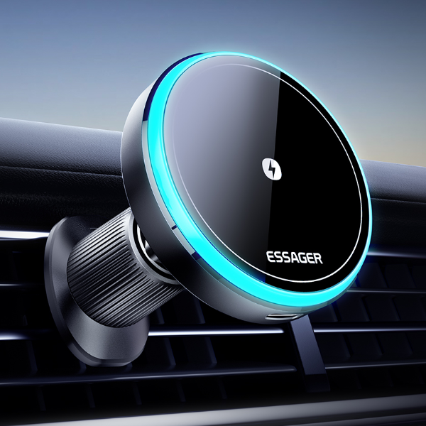 Magnetic Wireless Car Charger Mount for iPhone, Magsafe Compatible Stand with LED Light