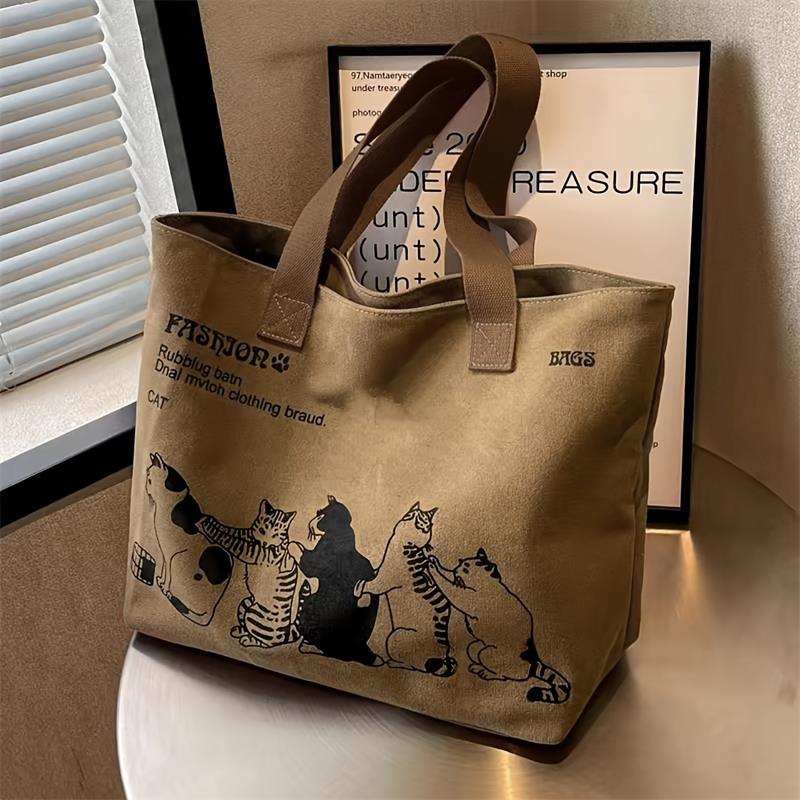 Durable Women's Canvas Tote Bag, Spacious Shoulder Bag with Zipper, Fashionable Classic Design for Work