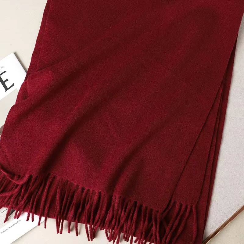 Solid Color Thick Cashmere Feel Winter Scarf With Tassels For Women