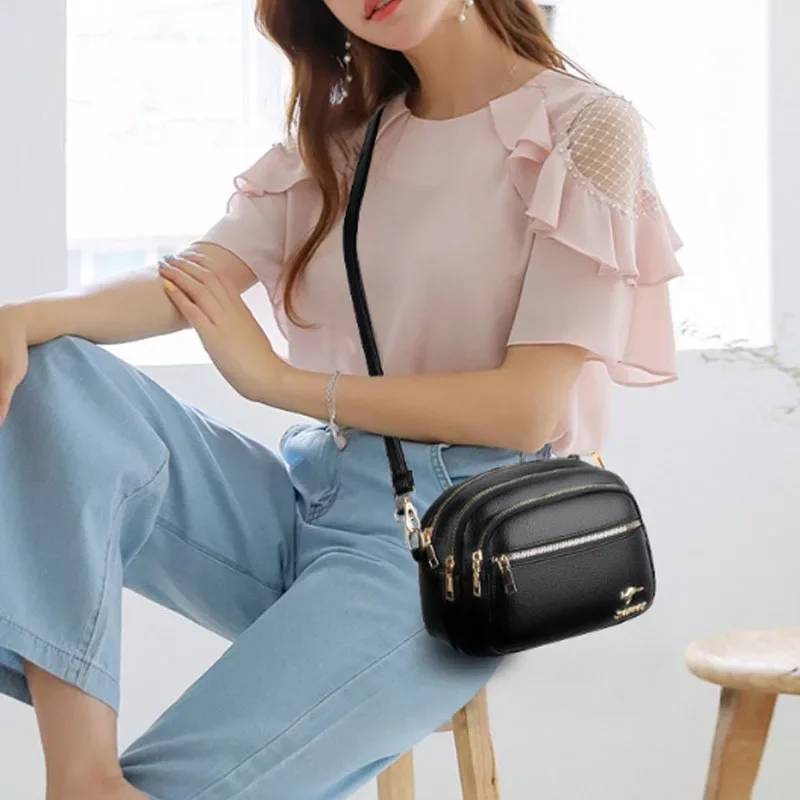 Luxury Ladies Handbag with Multi-pocket Design, High Quality Soft Leather Shoulder Messenger Bag