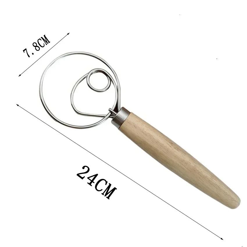 Stainless Steel Danish Dough Whisk With Wooden Handle