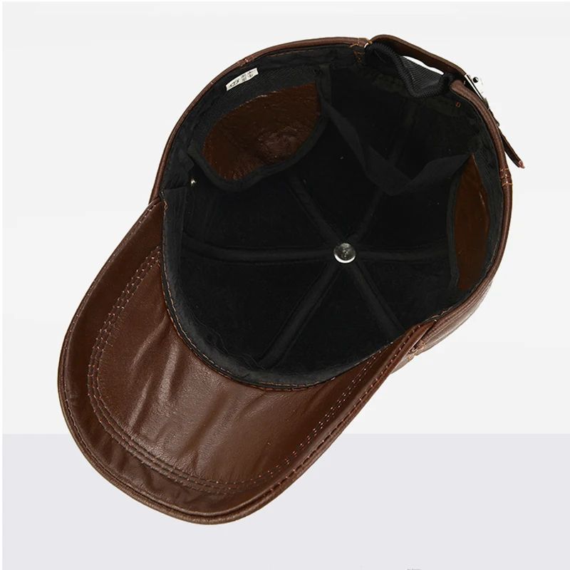 Men Real Cowhide Leather Winter Baseball Cap