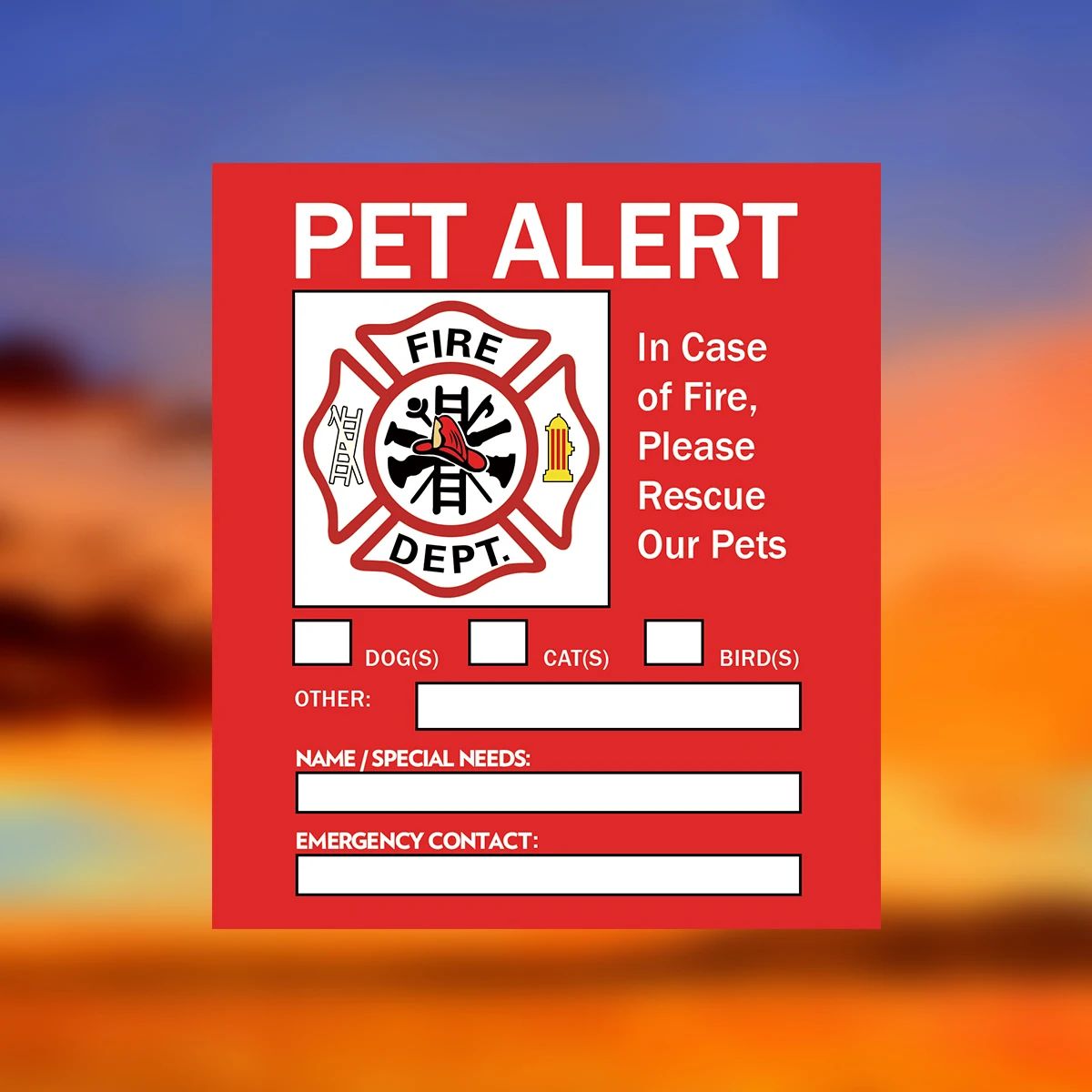 Pet Alert Emergency Window Sticker Save My Pets Safety Decal Static Cling Sign Set