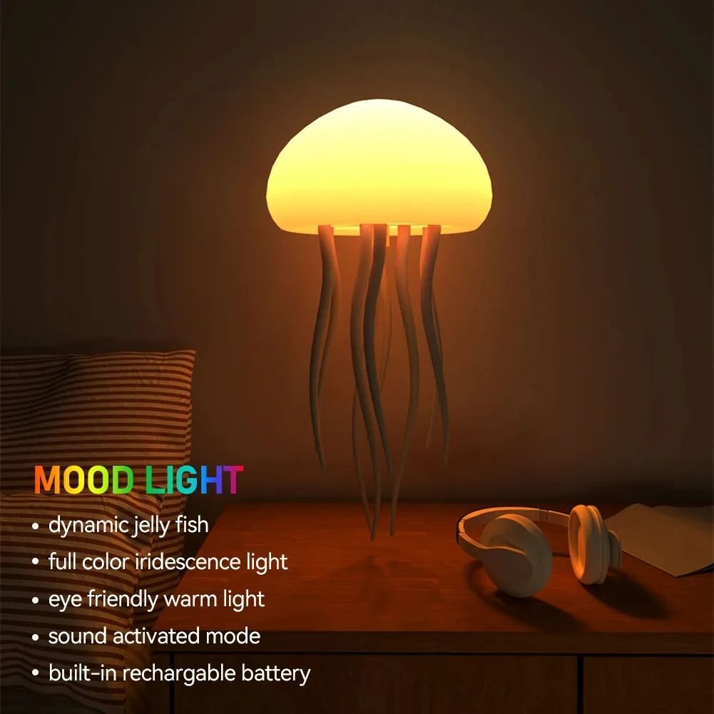 Cartoon Jellyfish 3D LED Night Light Voice Controlled RGB Table Lamp
