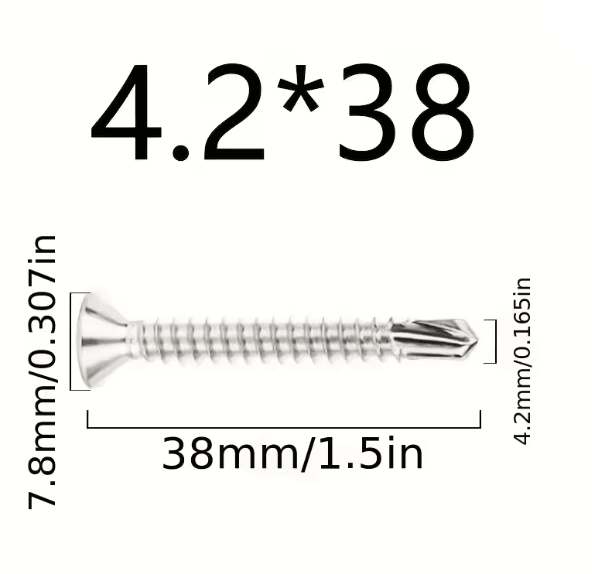 50 Piece 410 Stainless Steel Flat Head Self Drilling Screws M4.2