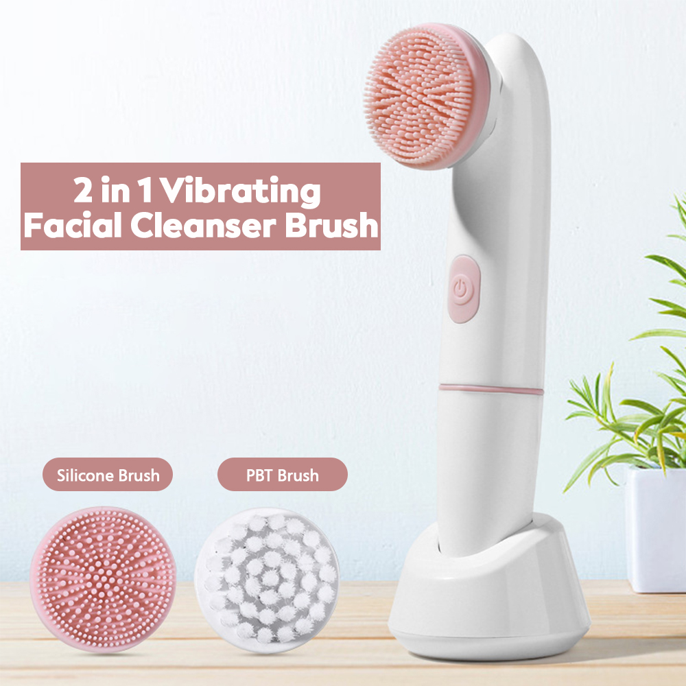 Waterproof Electric Facial Cleanser, 2 Speed Vibrating Face Brush, Battery Powered Massaging Device
