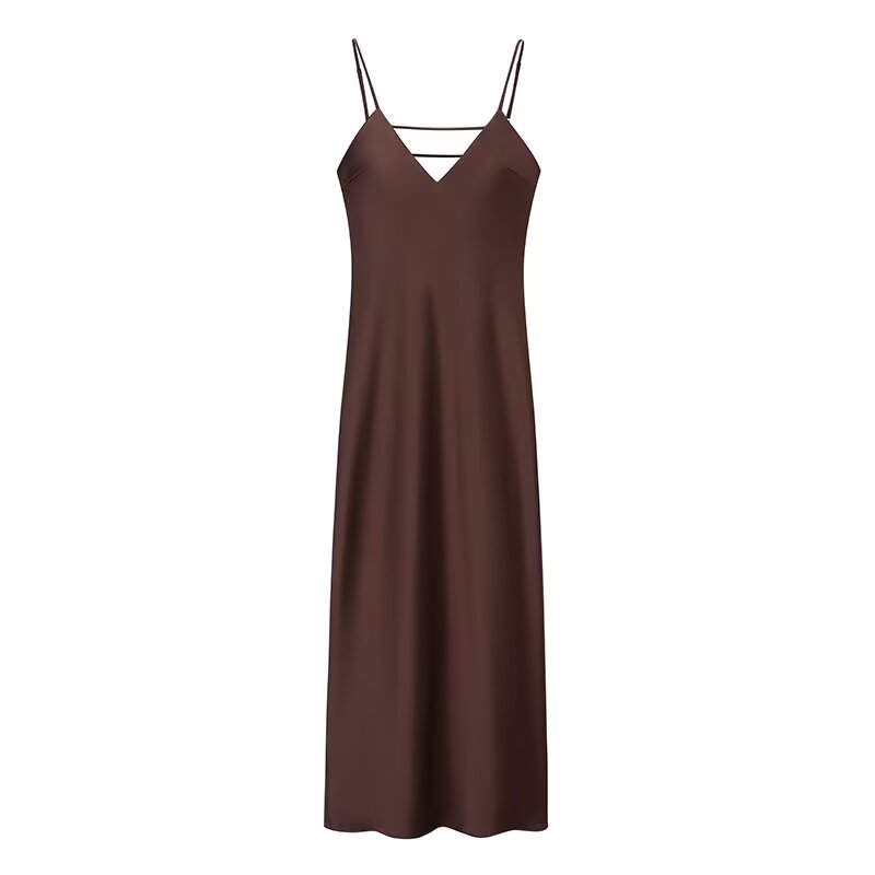 Elegant Women Summer Yellow Stain V Neck Sling Dress Loose Maxi Robes Sleeveless Party Dresses