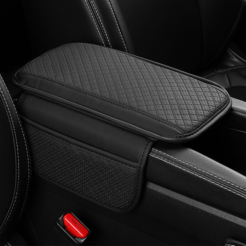 Leather Car Armrest Box Pad Protector Cover with Storage Pocket, Center Console Arm Rest Elbow Rest Cushion