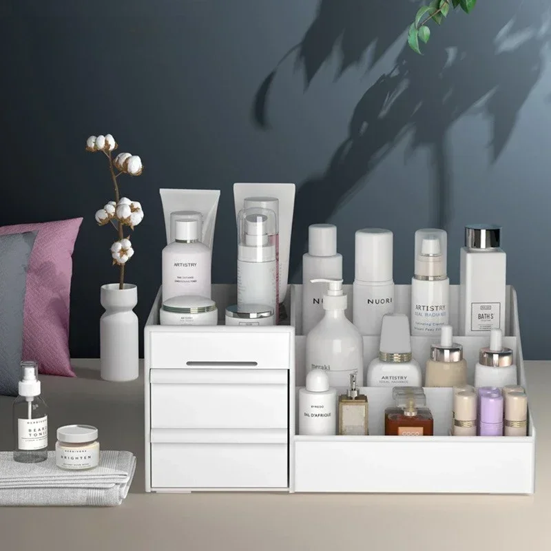 New Plastic Drawer Makeup Storage Box, Dormitory Organizer, Skin Care Cosmetics Shelf for Dressing Table & Desktop