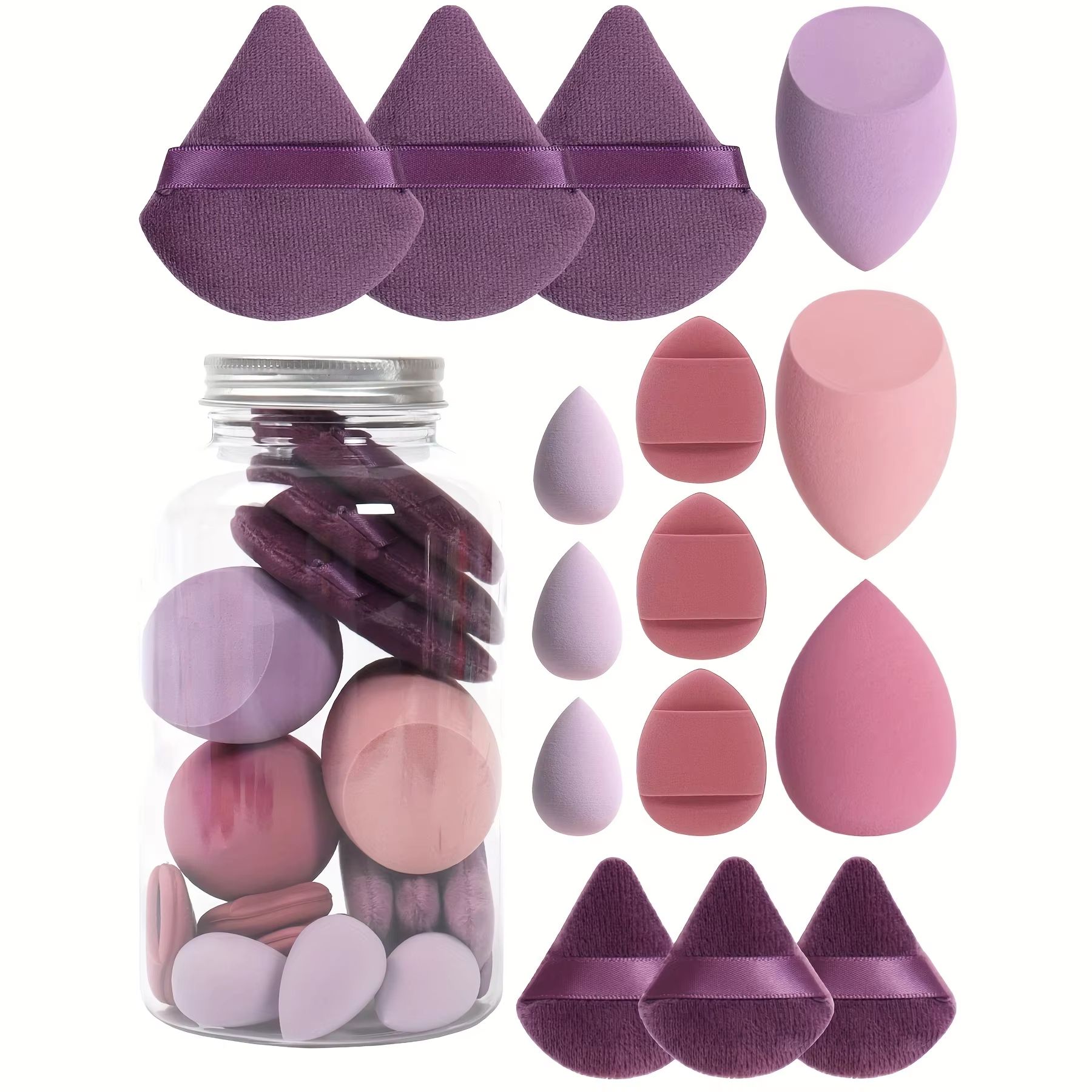 15 Piece Makeup Puff Set with Loose Powder Puffs, Mini Makeup Sponges, and Air Cushion Puffs in Travel Cans