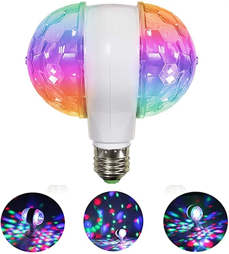 Rotating Dual-Head Colorful Stage Bulb – E27 LED Magic Disco Light for Parties and Holidays