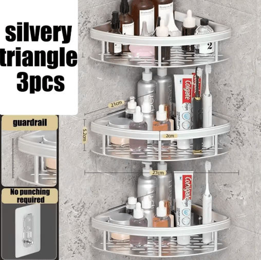 No-Drill Wall Mounted Bathroom Rack for Shower & Corner Storage