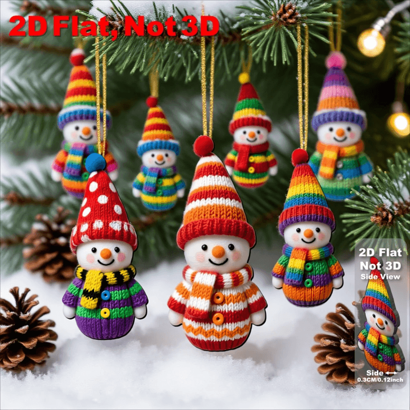 Knitted Style Snowman Wooden Christmas Ornament Set 16 Pack