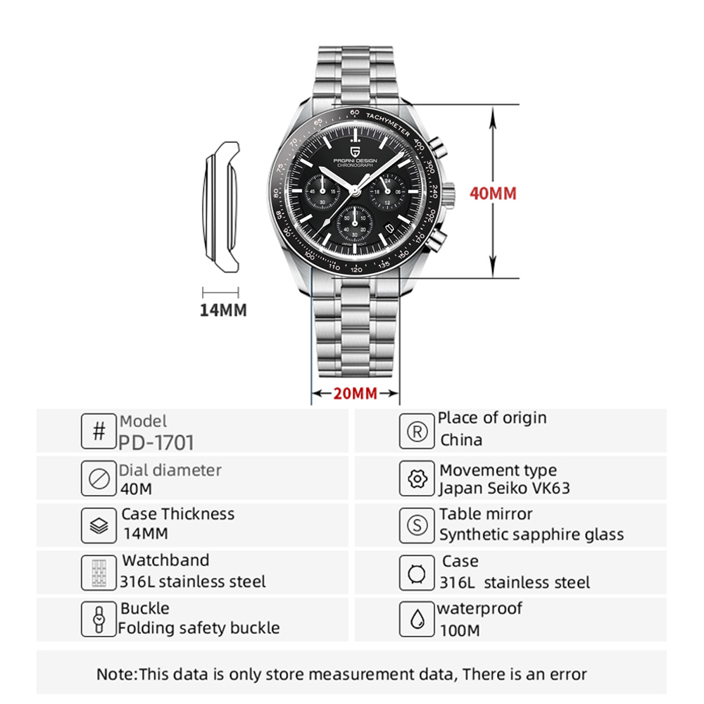 Mens Luxury Quartz Chronograph Watch Ceramic Bezel, Luminous Display