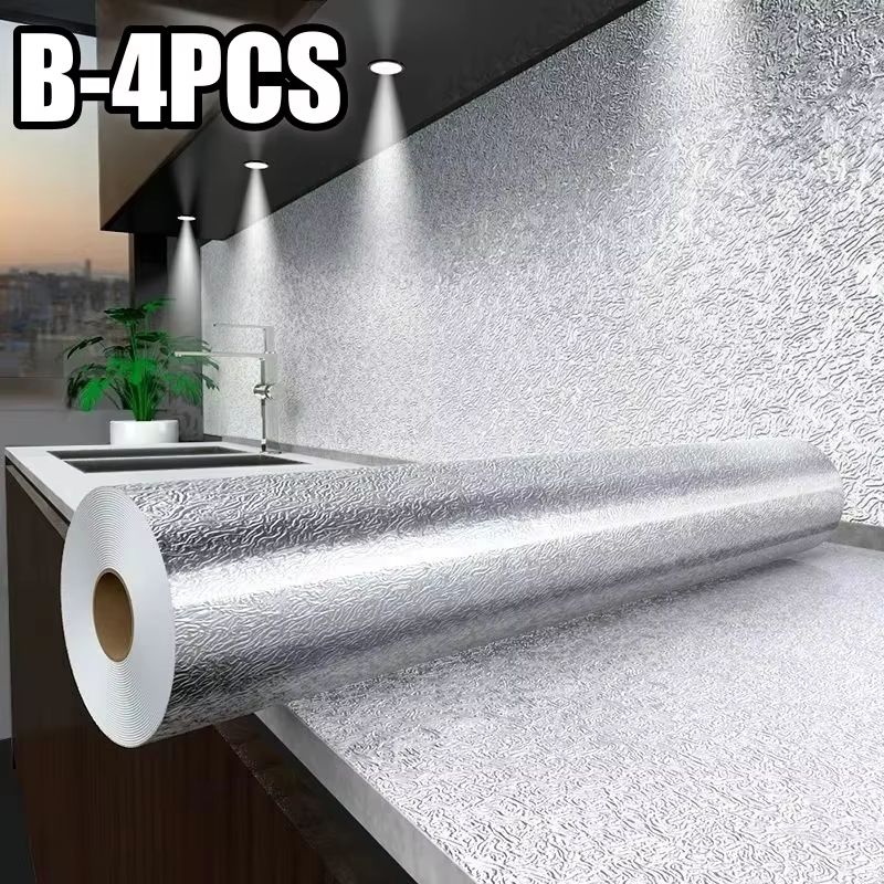 Stove Splash Guard Aluminum Foil Backsplash Roll, Self-Adhesive Oil-Resistant Kitchen Wallpaper