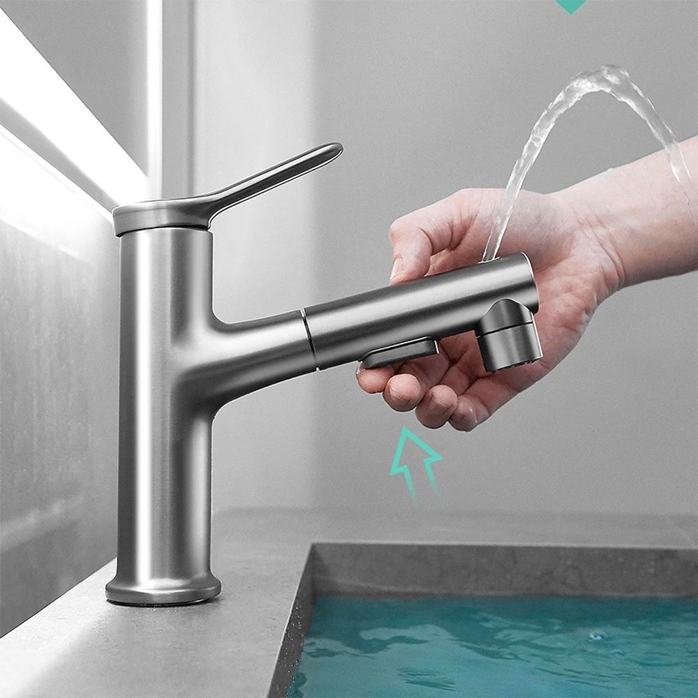 Modern Pull Out Bathroom Sink Faucet with Dual Mode Sprayer