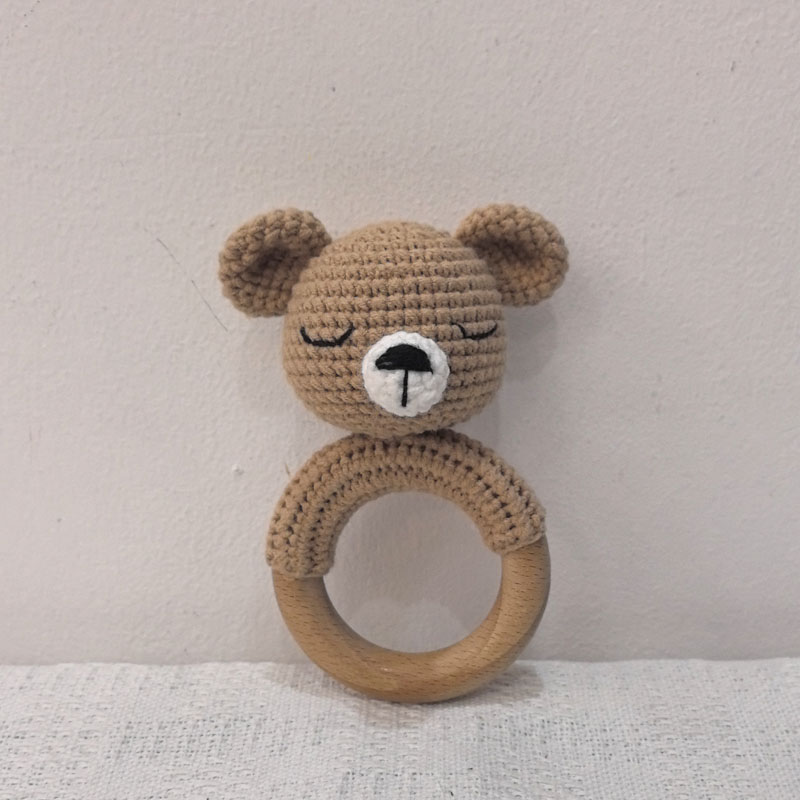 Long Ear Bunny Baby Rattler Safety Wooden Teether Mobile Crib Bell Teething Toy