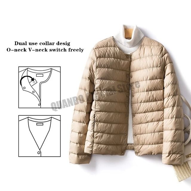 Womens Convertible Neckline Ultralight Down Jacket