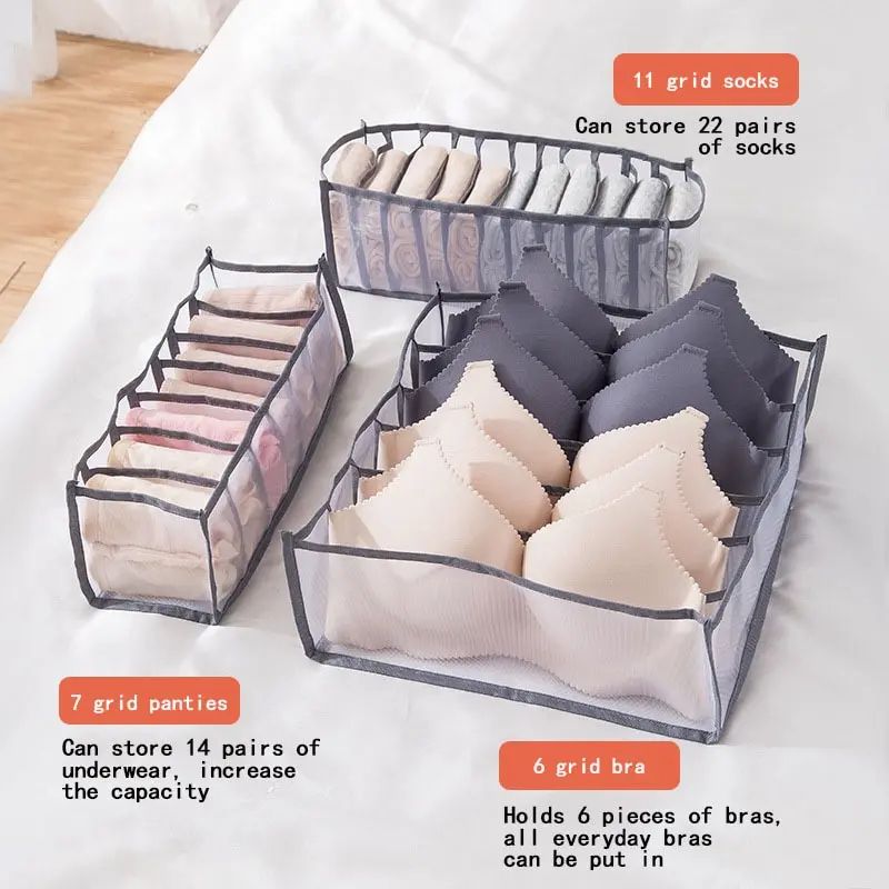3-Piece Foldable Underwear Storage Box Set for Wardrobe