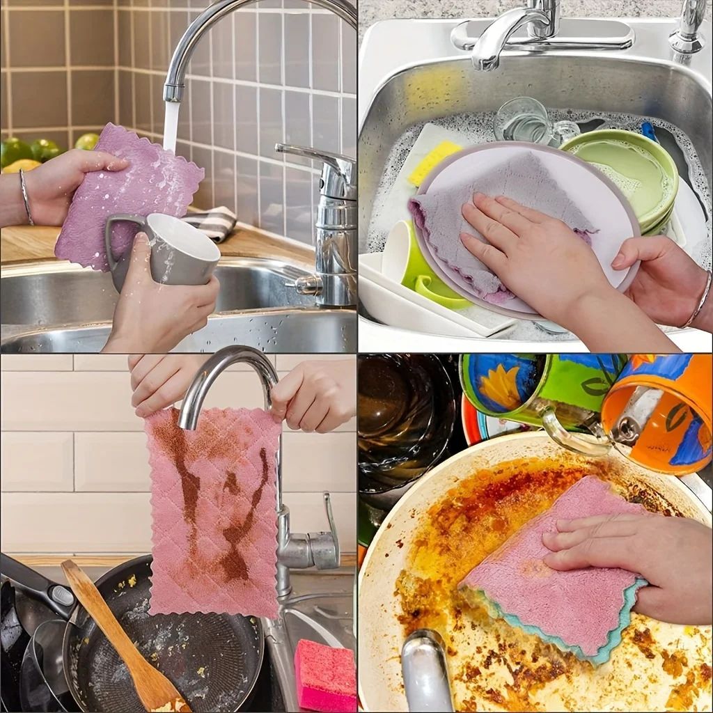 10 Pcs Microfiber Dish Cloths - Double-Sided Dishwashing Towels, Super Absorbent Cleaning Rags for Kitchen & Home
