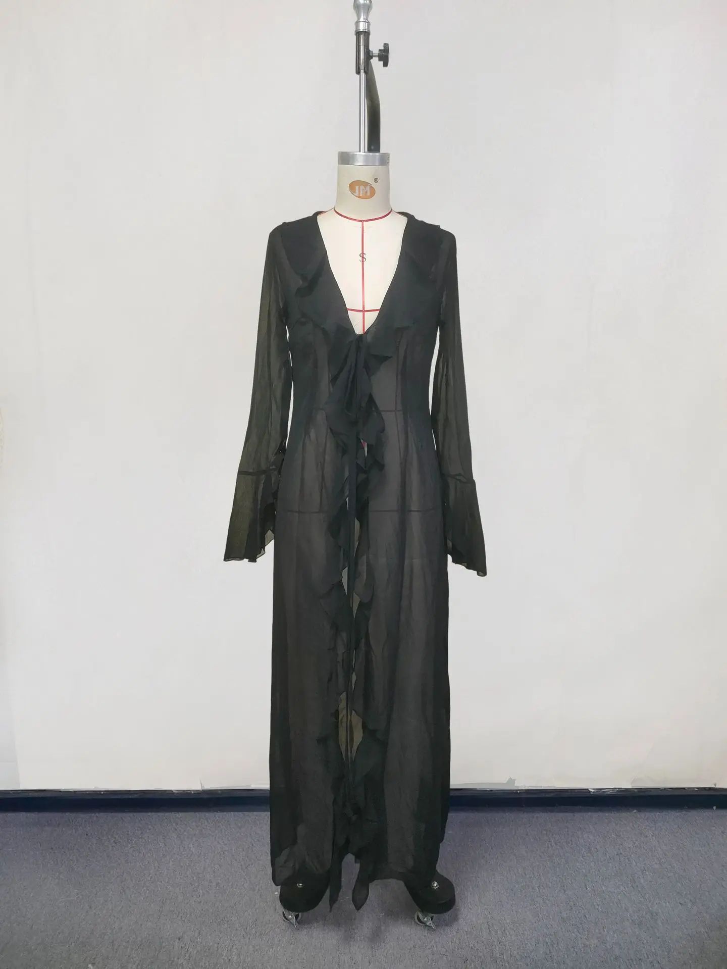 Chiffon V Neck Ruffled Beach Cover Up