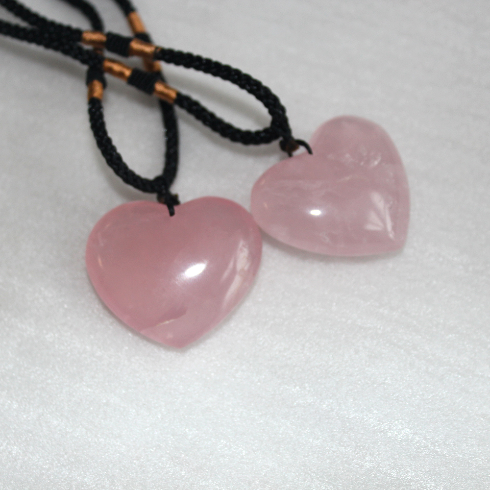 Rose Quartz Pink Crystal Pendant, Love Heart Shape Natural Healing Stone, Powder Crystal Necklace Jewelry