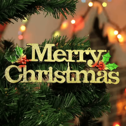 Gold Merry Christmas Letter Sign Festive Berry & Leaf Holiday Wall Decoration