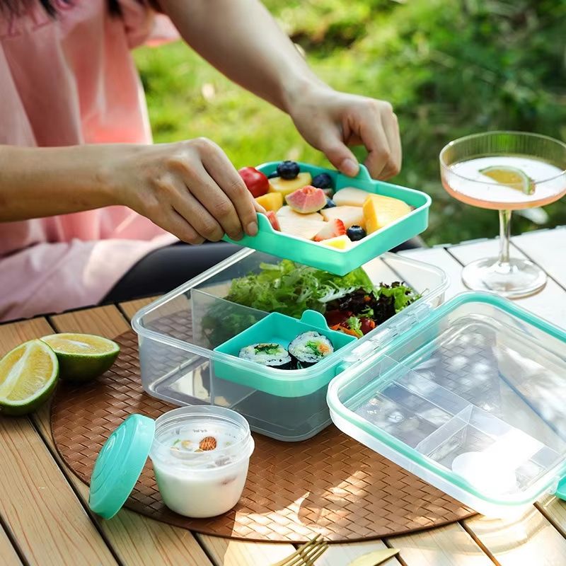 54.10 fl oz Double Yogurt Compartment Bento Lunch Box Leakproof Microwave Food Container