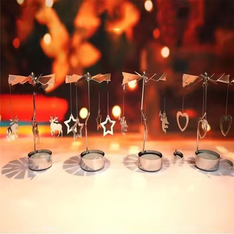 Rotating Metal Carousel Tea-Light Candle Holder - Festive Spinning Xmas Centerpiece