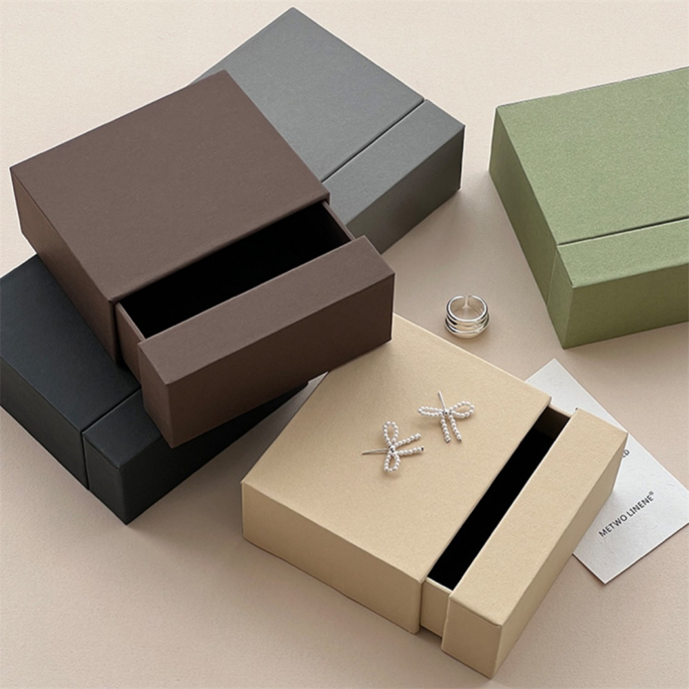 Creative Drawer Jewelry Packaging Box, Necklace Ring Storage Organizer, Earring Bracelet Display Stand Solid Color Paper
