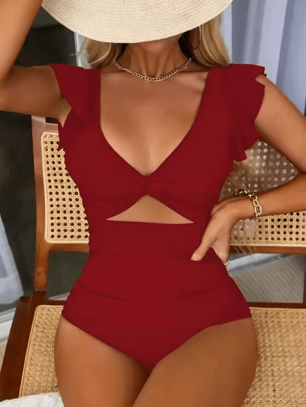Womens Contrast Mesh One Piece Swimsuit – V-Neck Backless Tummy Control High Cut Swimwear