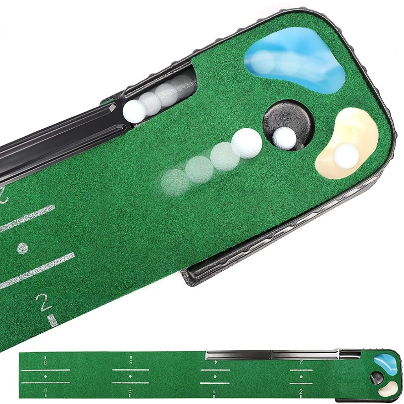 PGM Golf Indoor Putting Mat Putter Trainer Green Carpet Practice Set Ball Return Mats for Home & Office Golf Practice