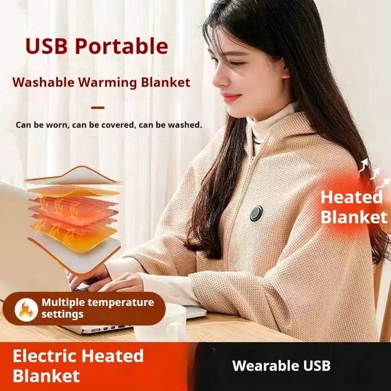 Wearable USB-Powered Heating Shawl – Portable Electric Heated Throw Blanket for Home & Office