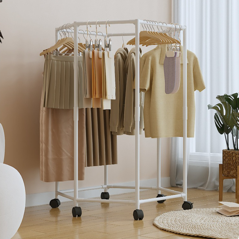 Movable Garment Organizer Hexagon Rotating Clothes Rack Dormitory Coat Hanger Stand Indoor Hat Drying Rack