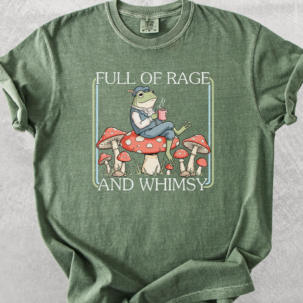 Comfort Colors 'Full Of Rage and Whimsy' Shirt Retro Cottagecore Frog With Coffee Tee