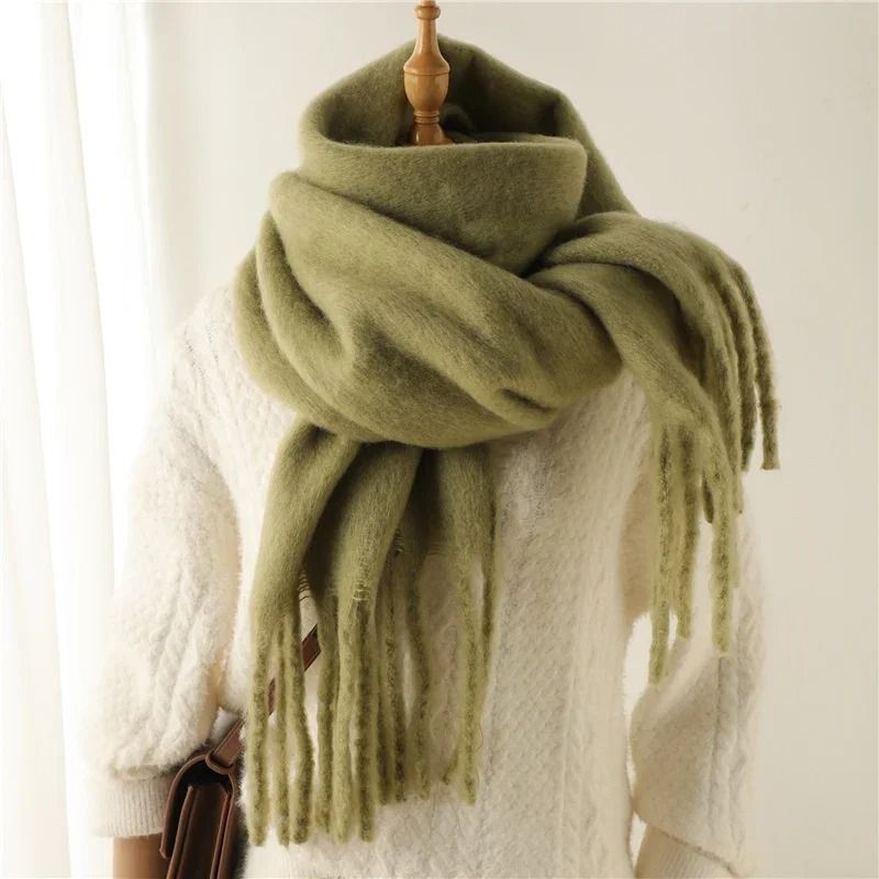 Luxury Winter Cashmere-Feel Scarf – Extra Long Solid Pashmina Wrap & Thick Tassel Shawl
