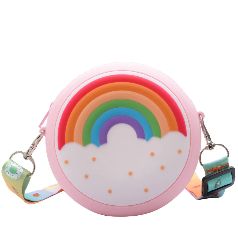 Children Silicone Crossbody Bag Rainbow Donut Small Handbag Baby Girl Adjustable Strap