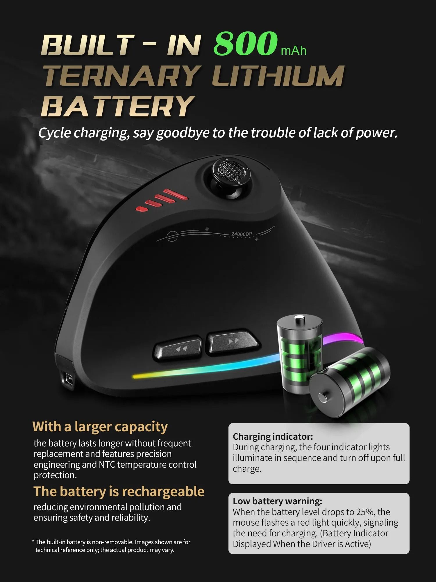 ZELOTES F18 Vertical Ergonomic Wireless Gaming Mouse with Bluetooth High DPI Control