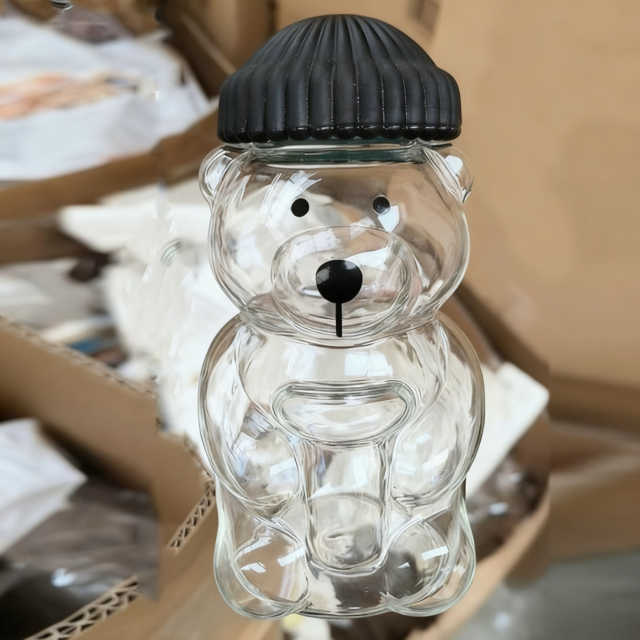 New Cartoon Bear Shaped Coffee Mug, Cute Bear Mug Glass Cup With Straw, Transparent Milk Coffee Water Cups