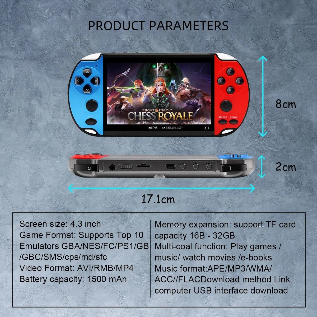 Handheld Game Console 4.3 Inch IPS Screen with 10000 Games Built In