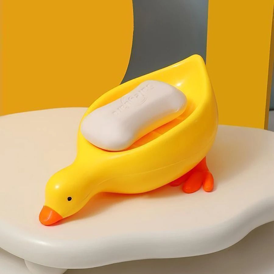 Cute Duck Soap Dish with Drain Non Slip Bathroom Soap Holder