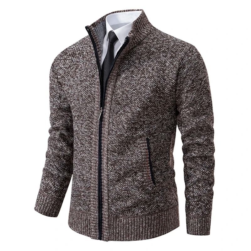 Men Casual Fleece Zipper Stand Collar Cardigan Warm Winter Sweater