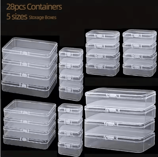28 Piece Clear Plastic Storage Box Set with Lids Multipurpose Organizer for Beads and Game Pieces