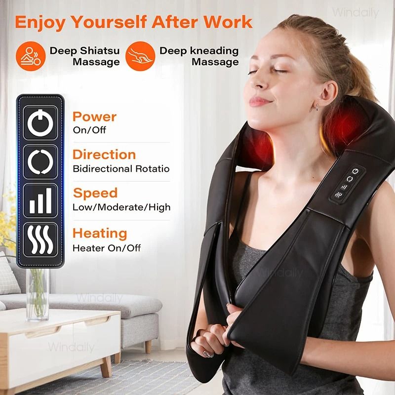 4D Shiatsu Neck and Shoulder Massager Kneading Massage Pillow with Heat