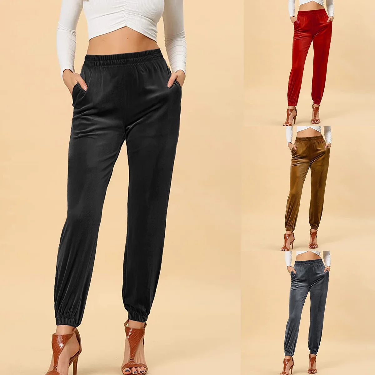 VelvetEase High Waisted Velvet Joggers for Women – Relaxed Fit Harem Pants
