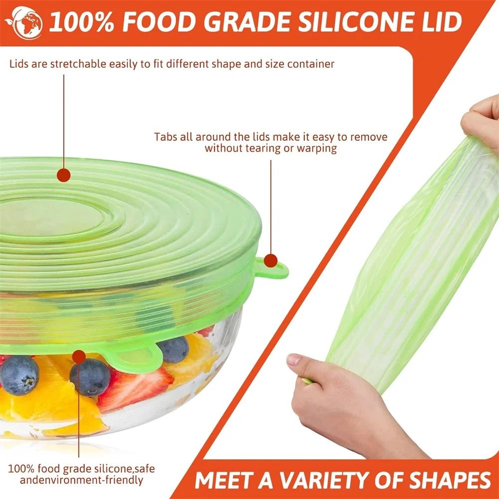 Reusable Silicone Stretch Lids Airtight Food Covers Universal Kitchen Set