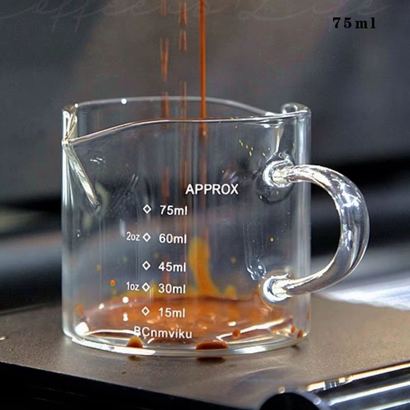 Premium 75ml Glass Espresso Measuring Cup – Double/Single Spout Milk Jug with Handle
