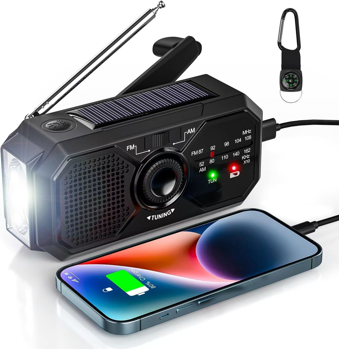 Multifunctional Solar Hand Crank Dynamo Radio with Torch & SOS Alarm Outdoor Power Bank for Camping & Emergencies